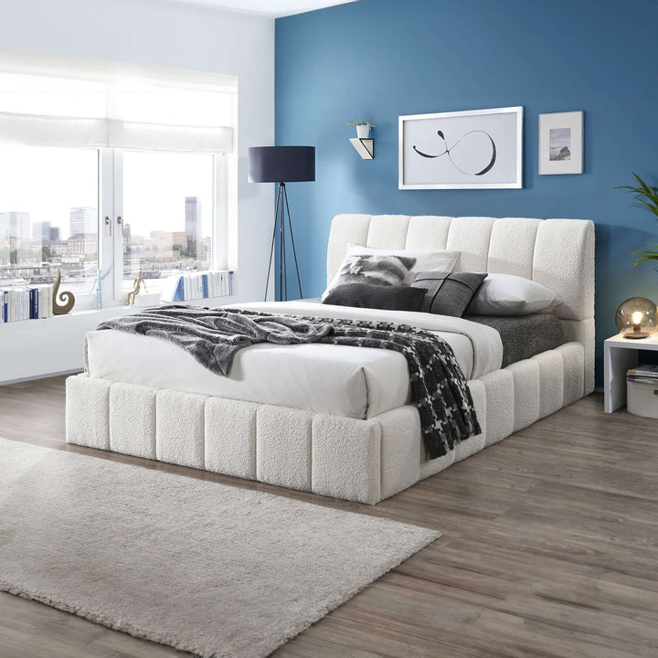 The Hilar White Boucle Platform Bed Queen Era and Style Inspired Home Décor 1