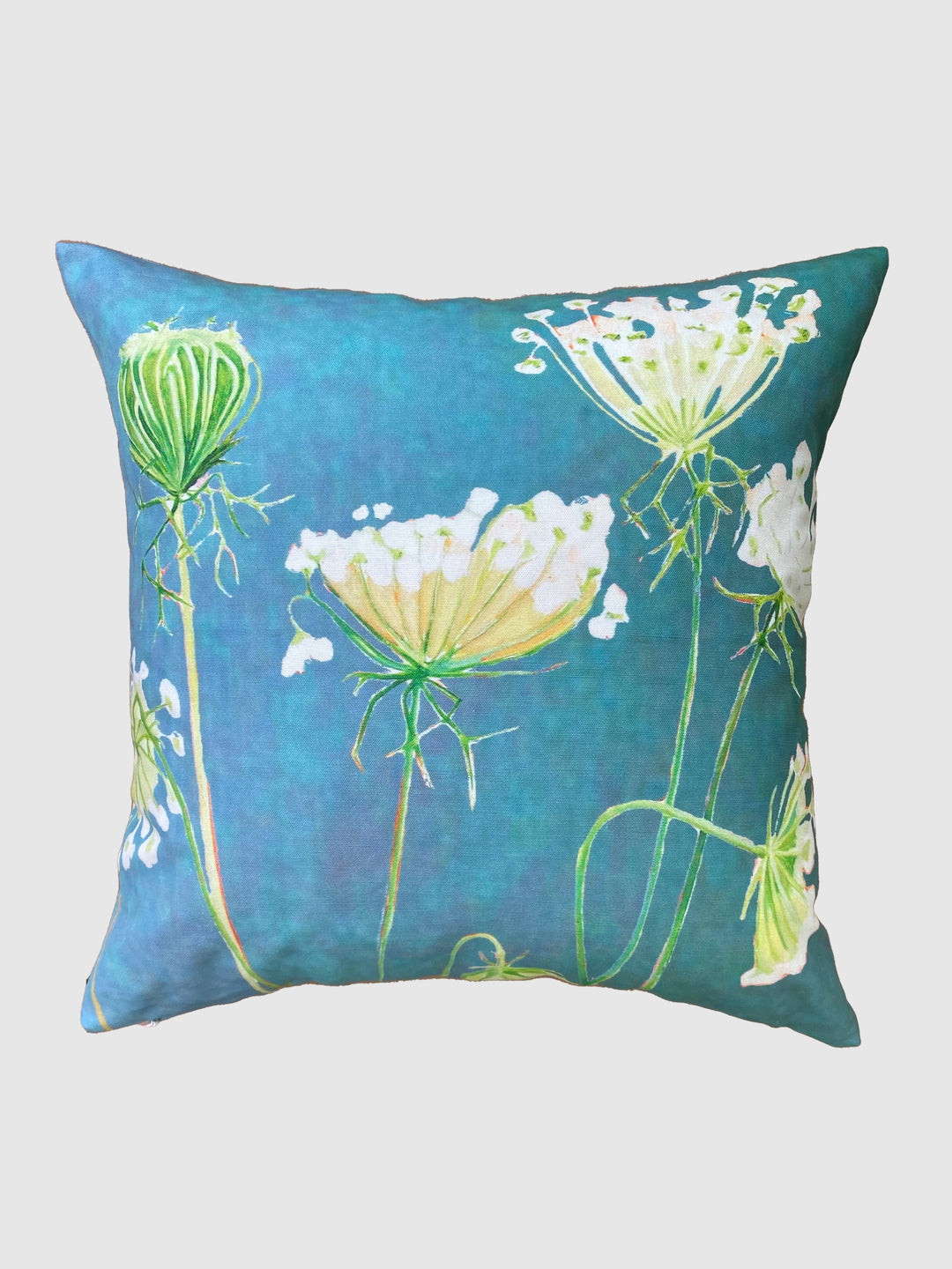 Throw Pillow: Queen Anne's Lace on Teal by India & Purry