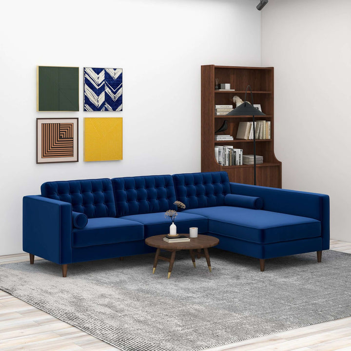 The Christian Blue Velvet Sectional Sofa Left Facing Era and Style Inspired Home Décor 1