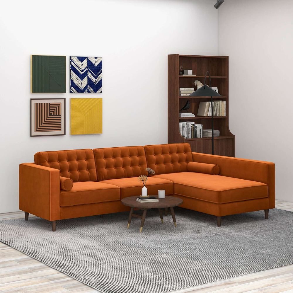 The Christian Burnt Orange Velvet Sectional Sofa Left Facing Era and Style Inspired Home Décor 1