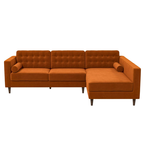 The Christian Burnt Orange Velvet Sectional Sofa Left Facing Era and Style Inspired Home Décor 4