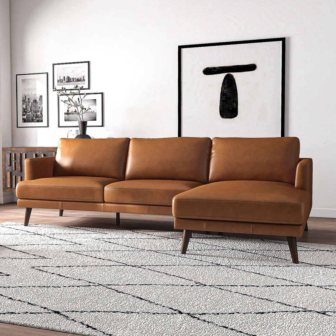 The Lore L-Shaped Genuine Leather Sectional In Tan Right Facing Era and Style Inspired Home Décor 1