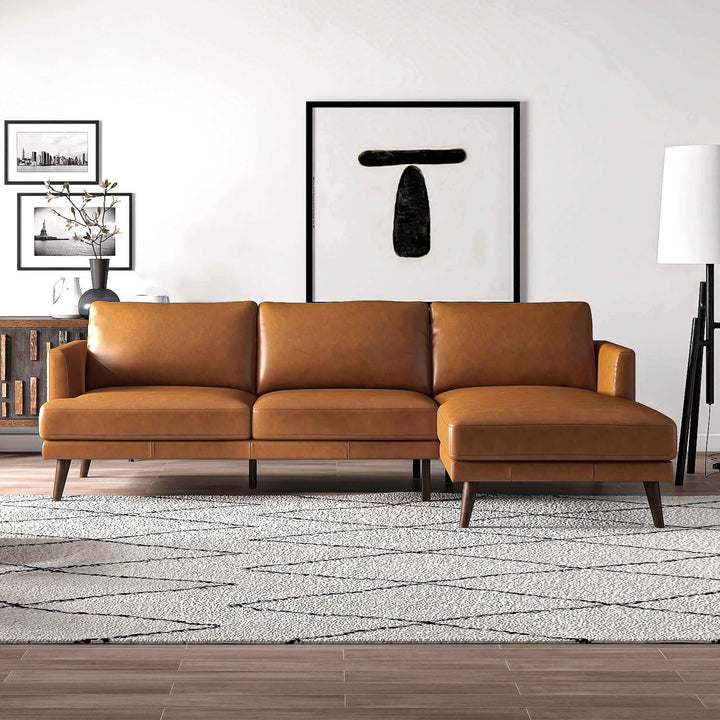 The Lore L-Shaped Genuine Leather Sectional In Tan Right Facing Era and Style Inspired Home Décor 3