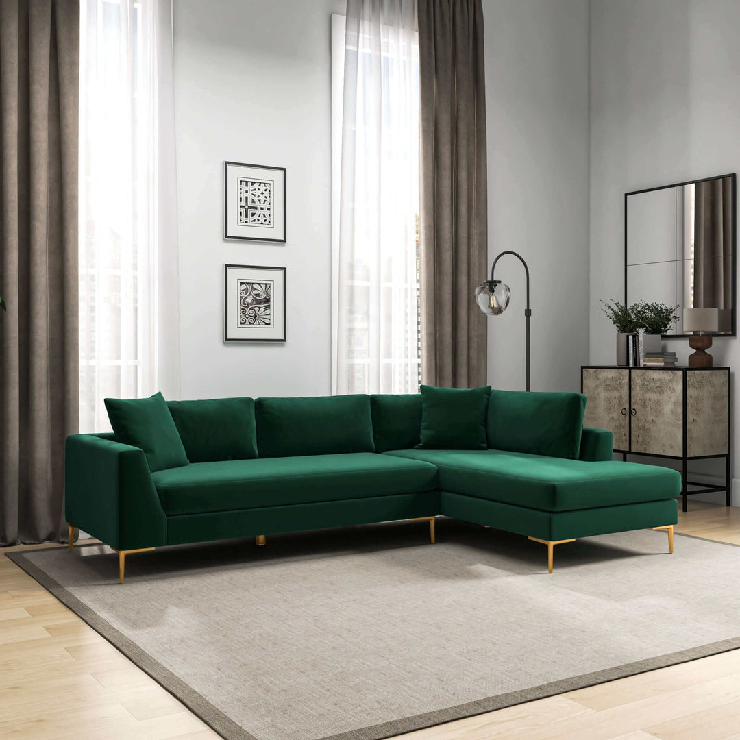 The Mano L-Shaped Velvet Sectional Sofa In Green Right Facing Era and Style Inspired Home Décor 4