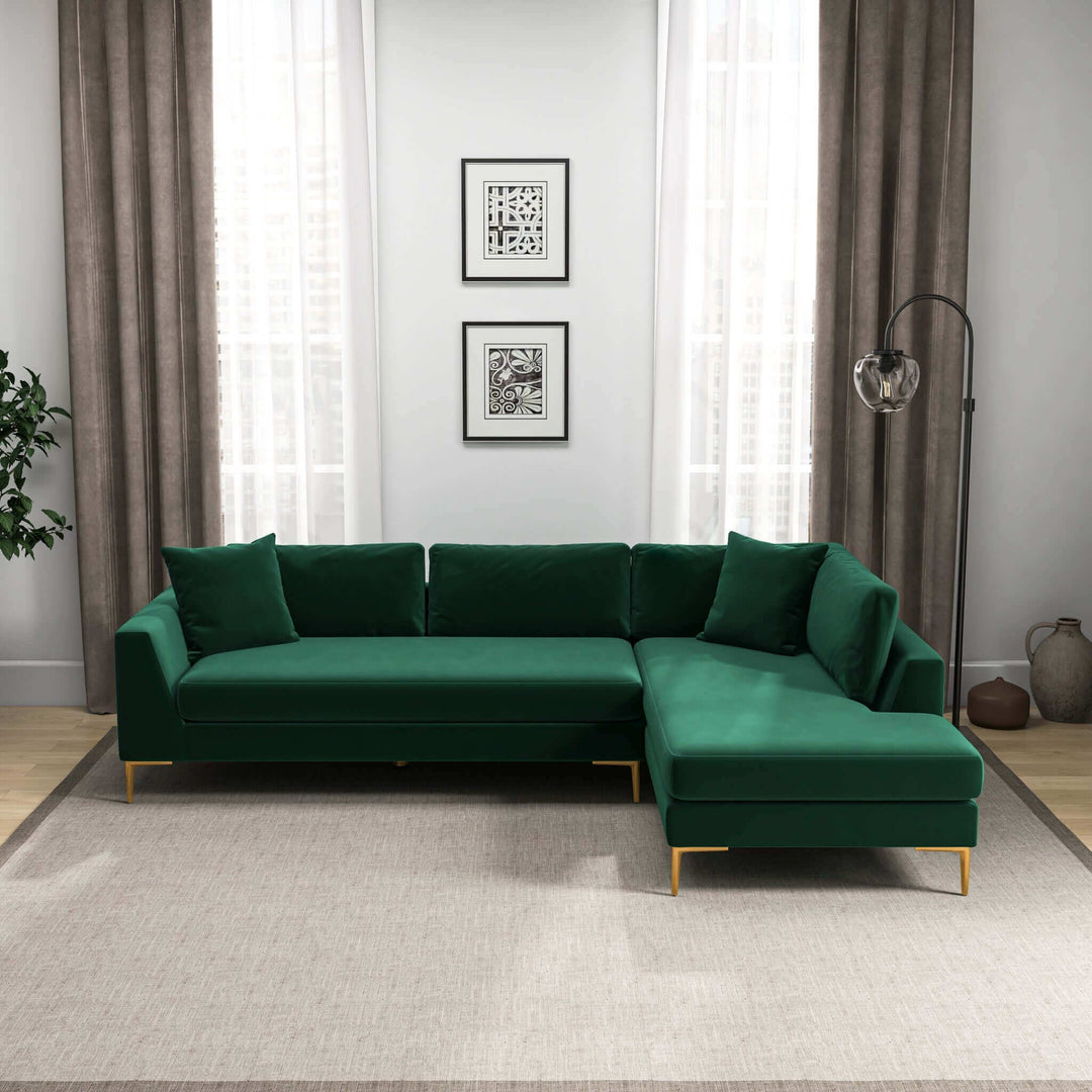 The Mano L-Shaped Velvet Sectional Sofa In Green Right Facing Era and Style Inspired Home Décor 1