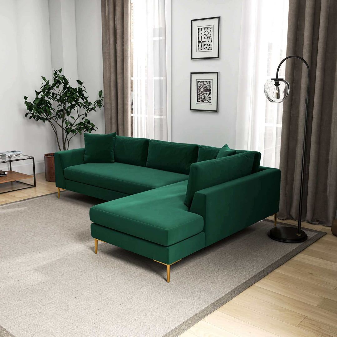 The Mano L-Shaped Velvet Sectional Sofa In Green Right Facing Era and Style Inspired Home Décor 2