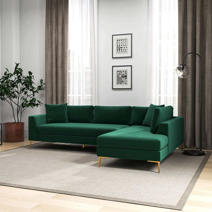 The Mano L-Shaped Velvet Sectional Sofa In Green Right Facing Era and Style Inspired Home Décor 3