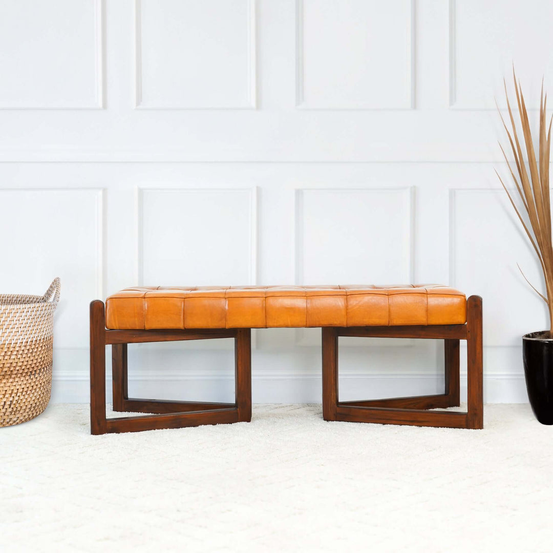 The Riley Tan Leather Bench Era and Style Inspired Home Décor 7