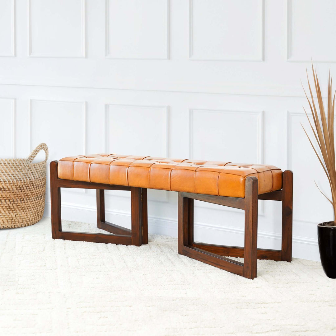 The Riley Tan Leather Bench Era and Style Inspired Home Décor 5