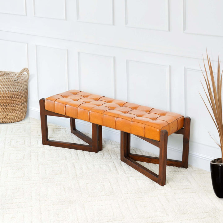 The Riley Tan Leather Bench Era and Style Inspired Home Décor 4