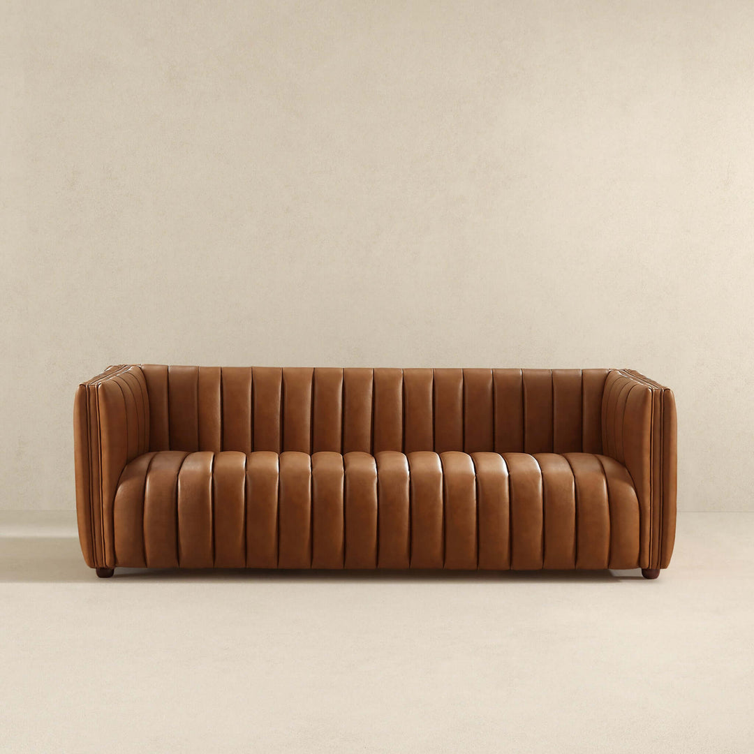 The April Mid Century Modern Luxury Tight Back Tan Leather Couch Era and Style Inspired Home Décor 5