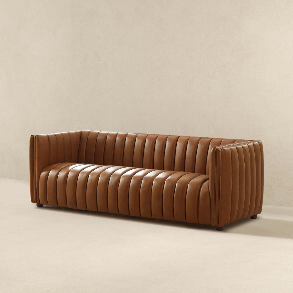 The April Mid Century Modern Luxury Tight Back Tan Leather Couch Era and Style Inspired Home Décor 3