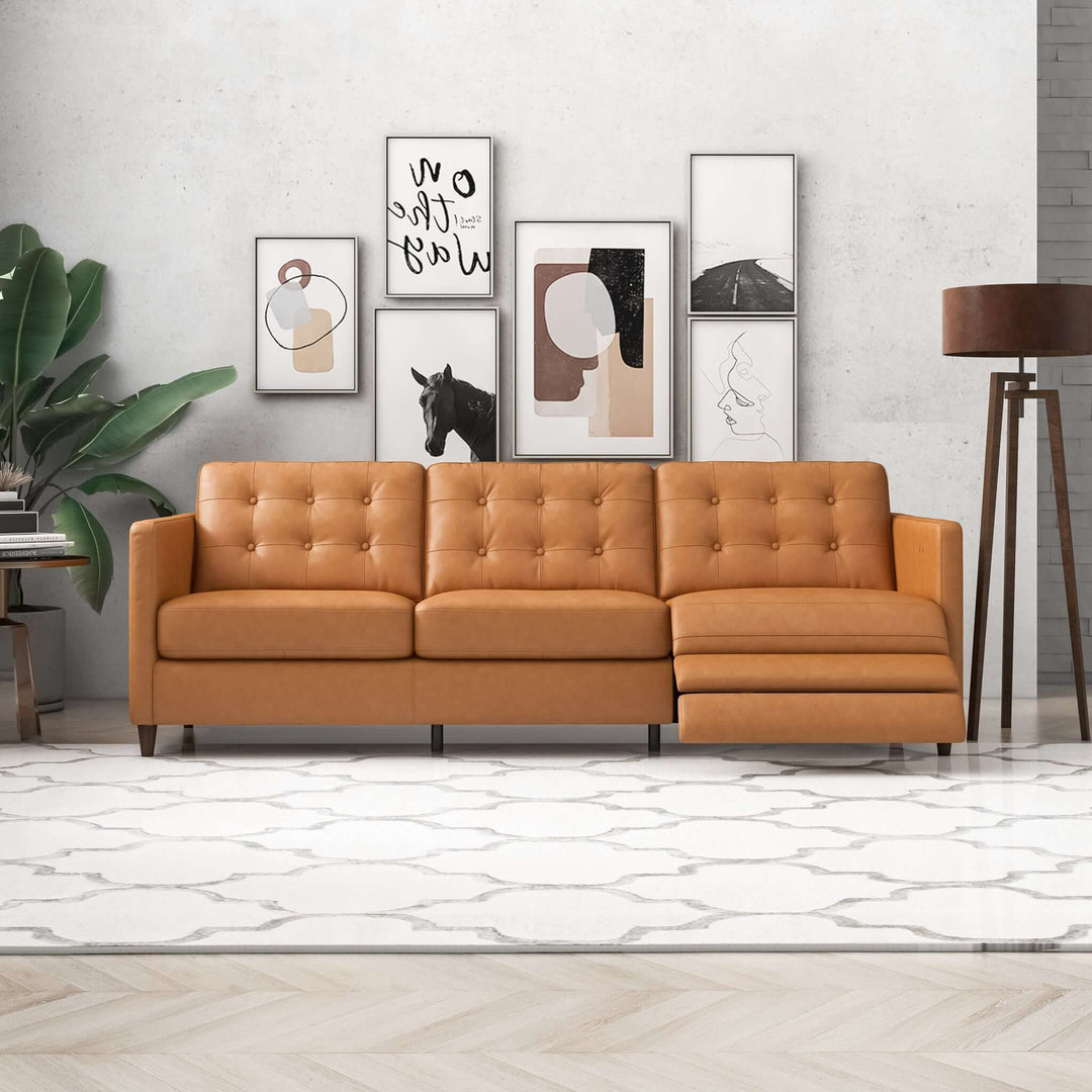 The Christopher Tan Leather Electric Inclining Sofa Right Facing Era and Style Inspired Home Décor 2