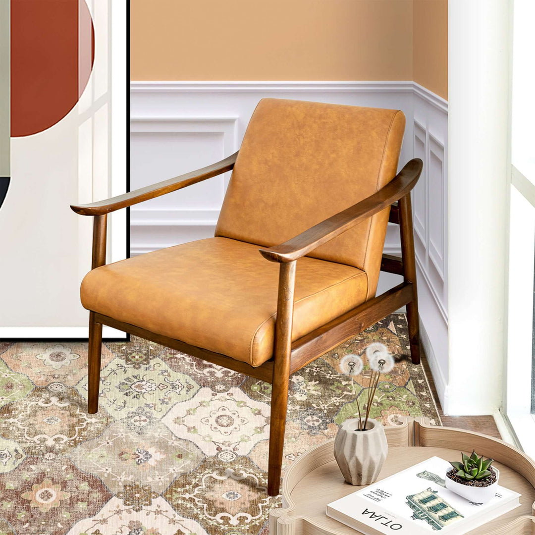 The Brandon Antique Tan Leather Lounge Chair Era and Style Inspired Home Décor 1