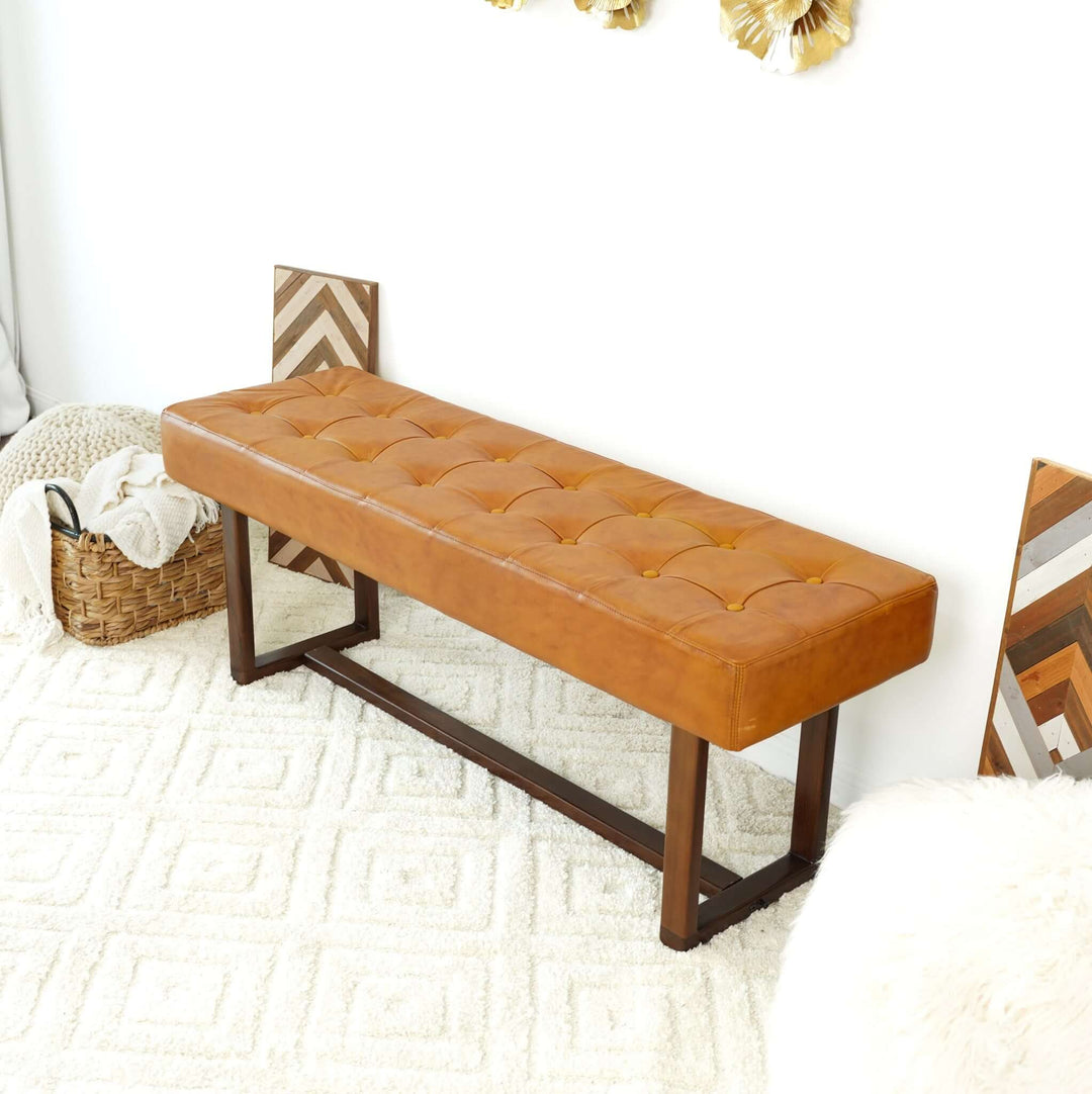 The Cameron Tan Leather Bench Era and Style Inspired Home Décor 7