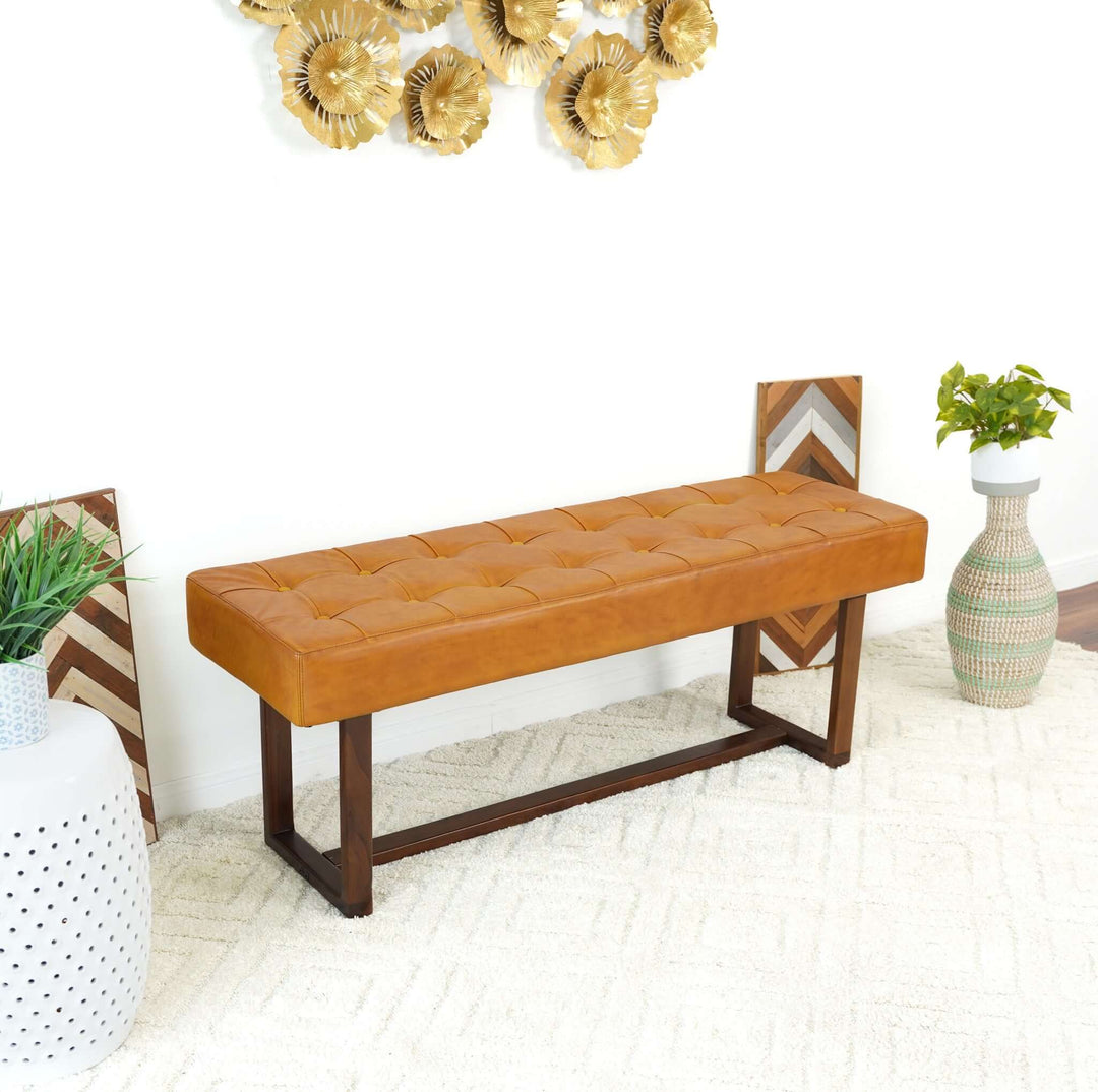 The Cameron Tan Leather Bench Era and Style Inspired Home Décor 5