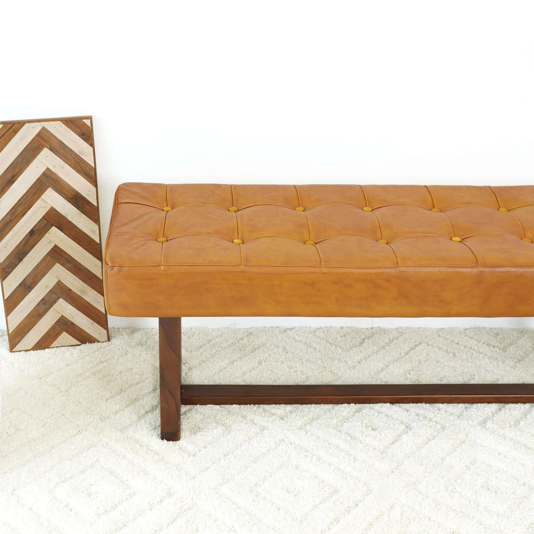 The Cameron Tan Leather Bench Era and Style Inspired Home Décor 4