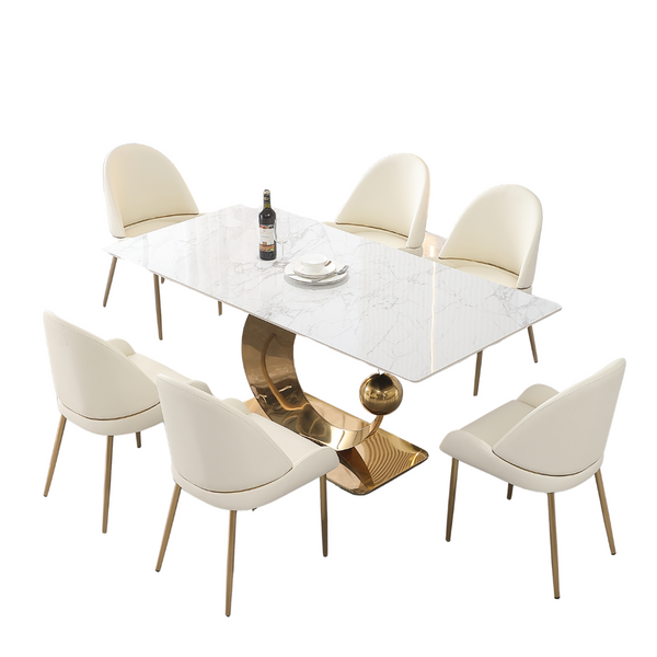 Carrara White Stone Dining Table with 6 Chairs