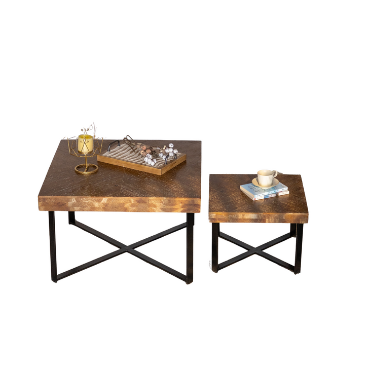 Set of 2 Retro Splicing Square Coffee Tables