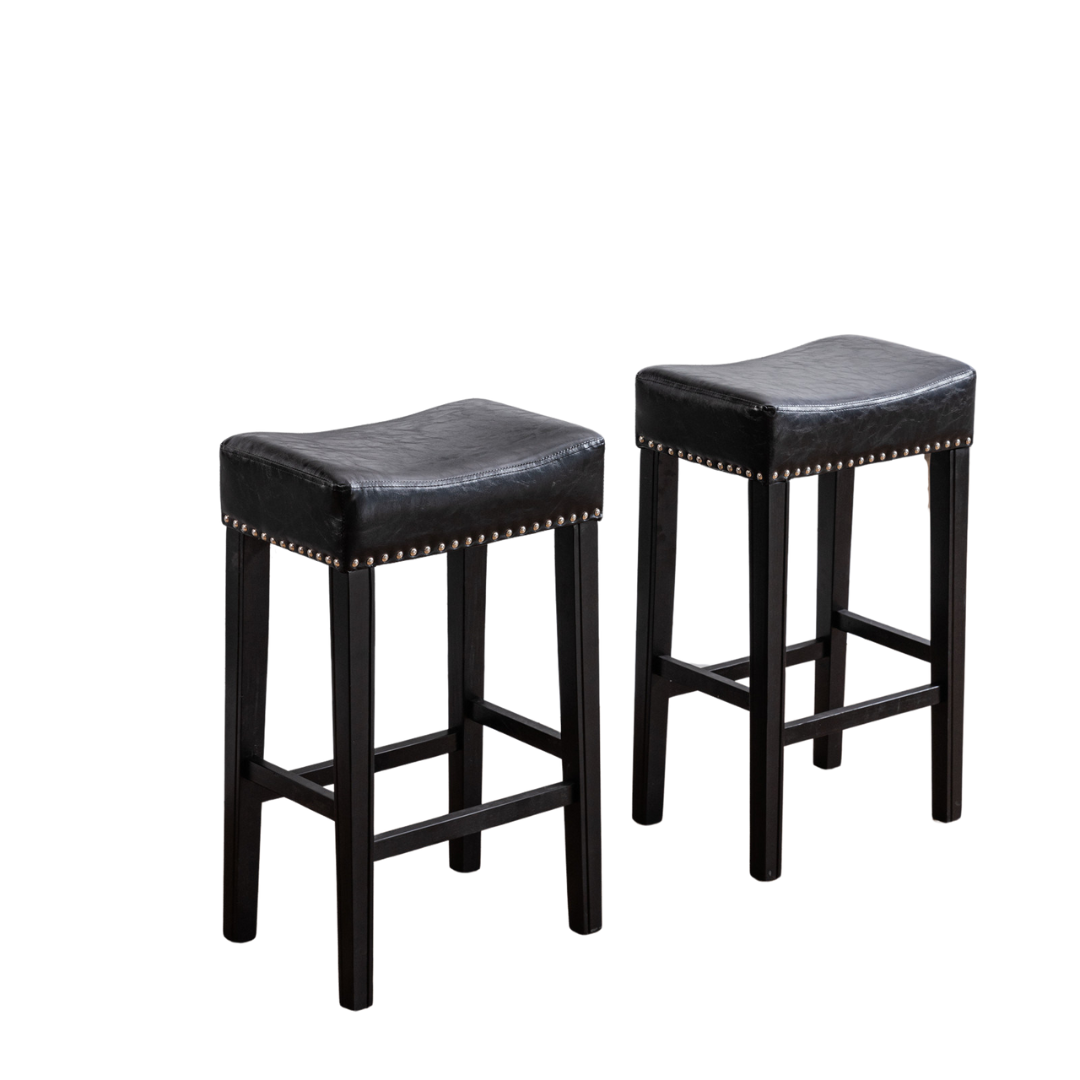 Set of 2 Farmhouse Style Faux Leather Stools