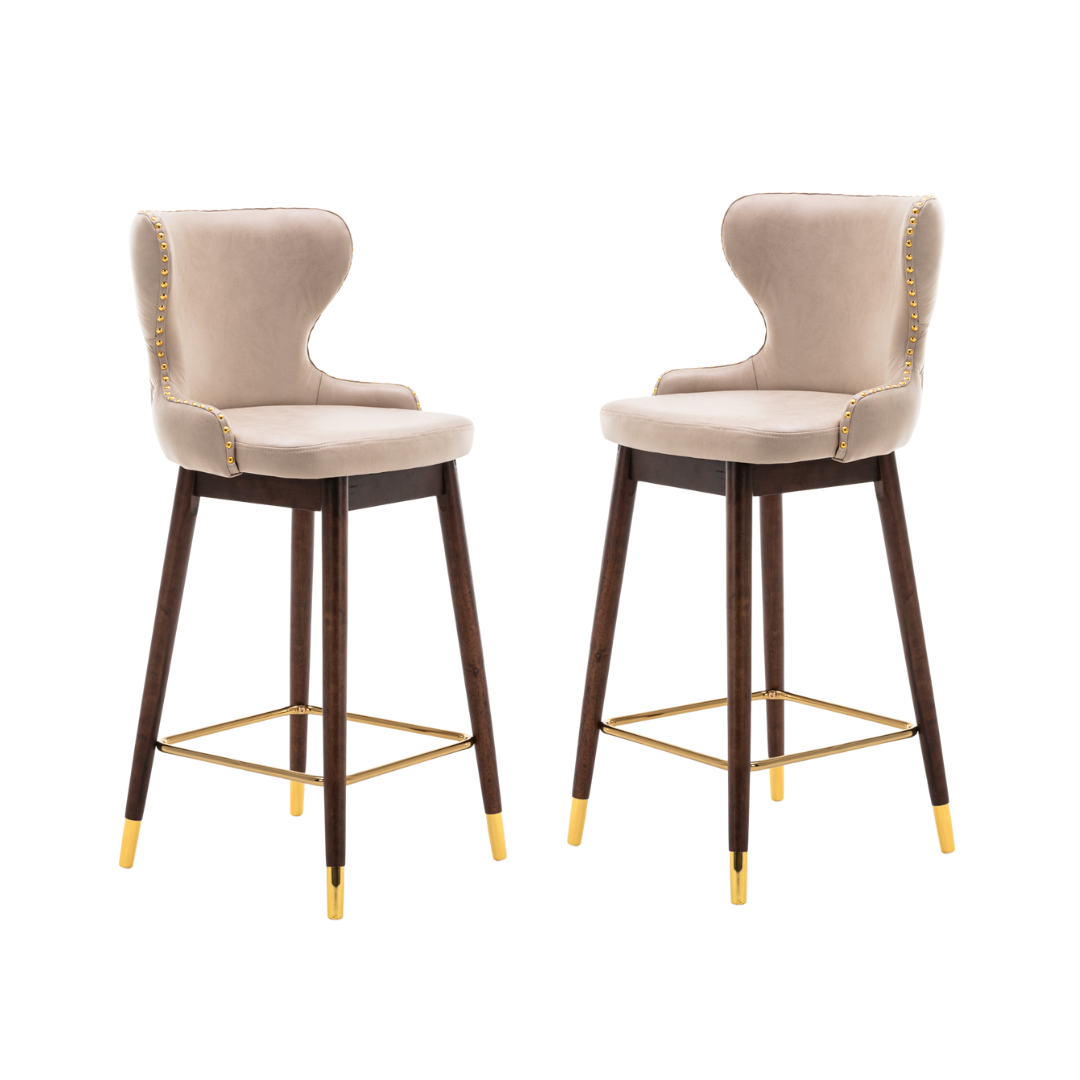 Set of 2 Leather Fabric Bar Stools