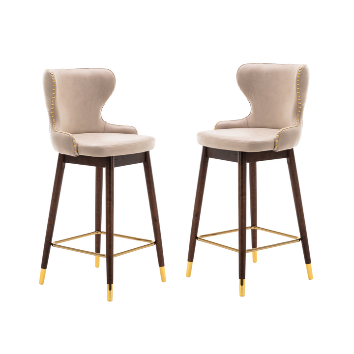 Set of 2 Leather Fabric Bar Stools