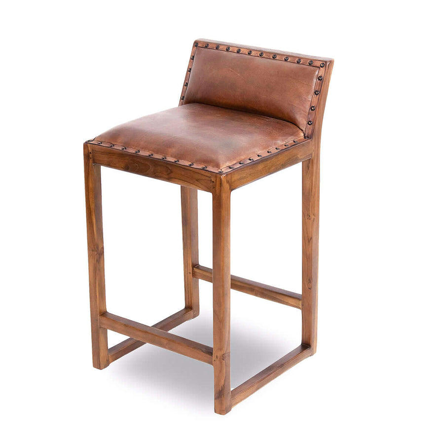 The Gavin  25'' Solid Wood Genuine Leather Counter Stool Era and Style Inspired Home Décor 1