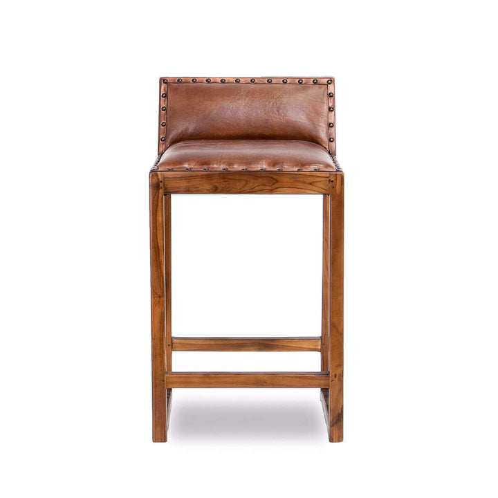 The Gavin  25'' Solid Wood Genuine Leather Counter Stool Era and Style Inspired Home Décor 4