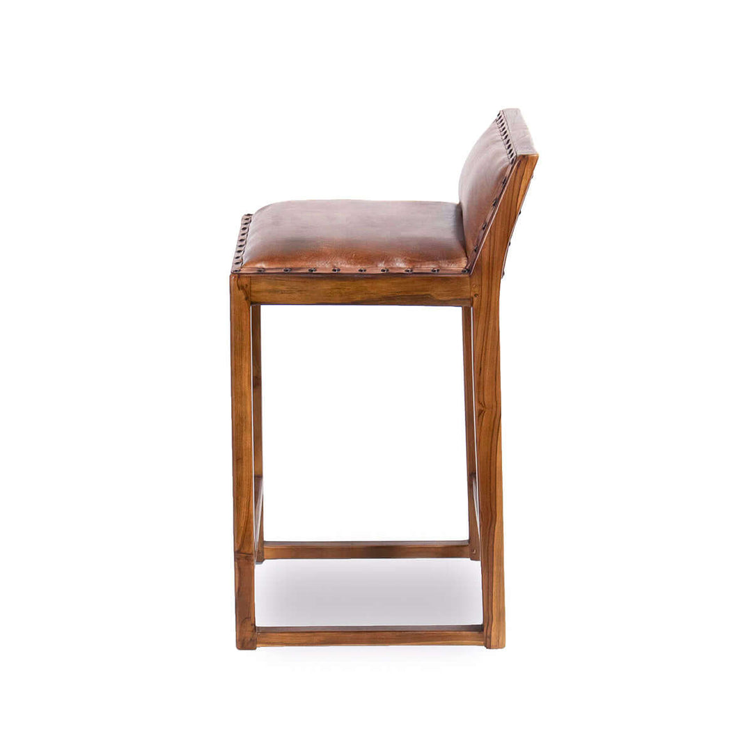 The Gavin  25'' Solid Wood Genuine Leather Counter Stool Era and Style Inspired Home Décor 3