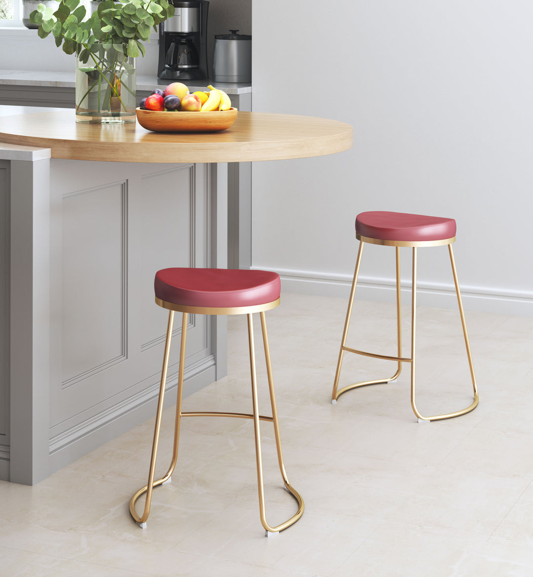 The Bree Counter Stool (Set of 2) Burgundy & Gold  Era and Style Inspired Home Decor 1