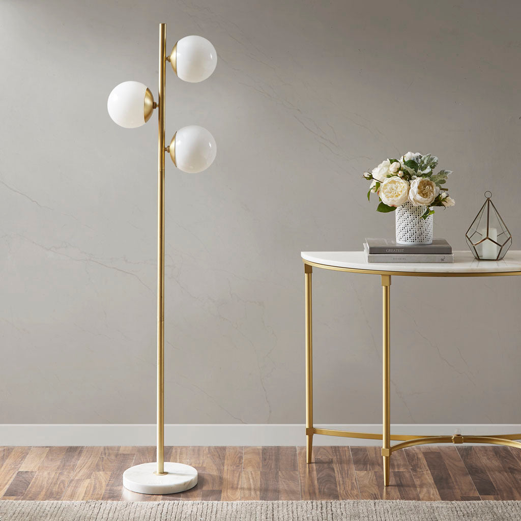 3-Globe Light Floor Lamp with Marble Base