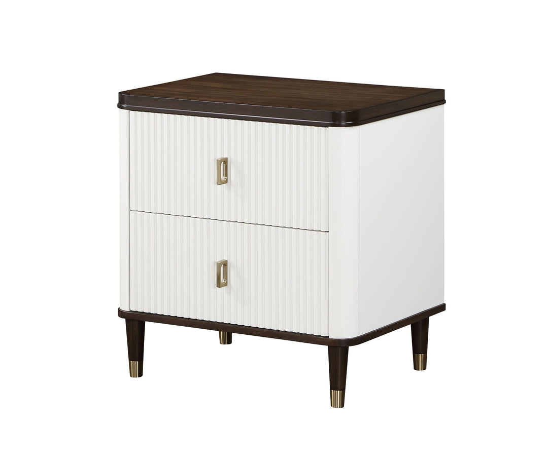 Contemporary White & Brown Nightstand with USB