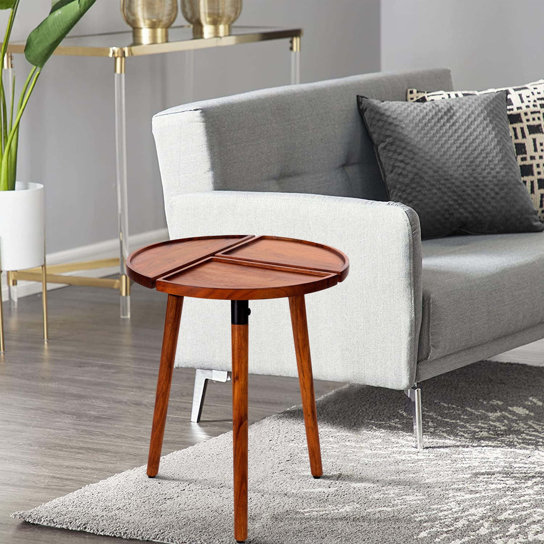 Round Acacia Wood Side Accent Table