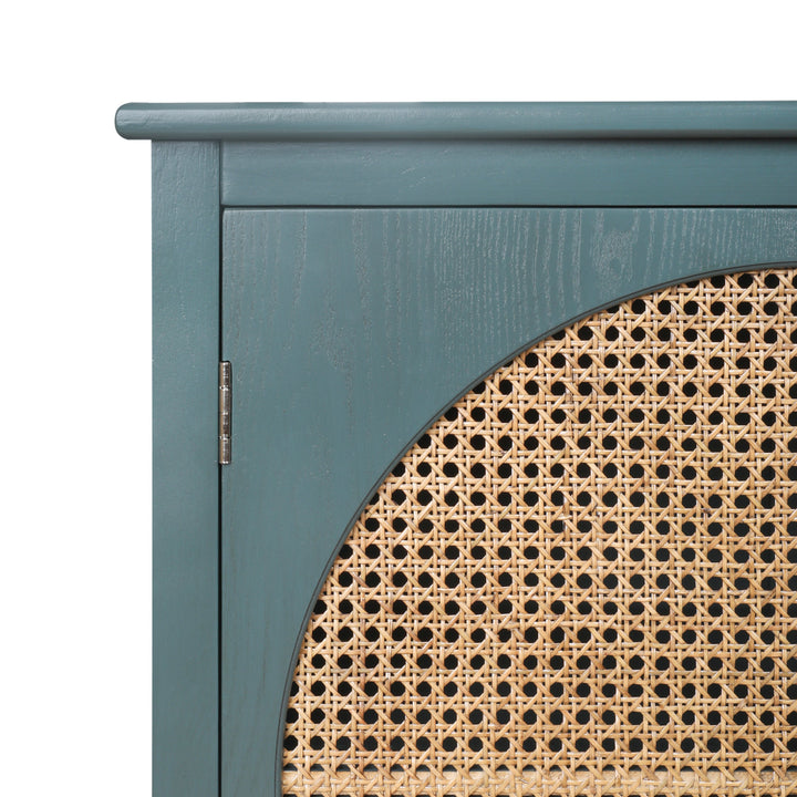 Elegant 2-Door Cabinet with Natural Rattan Weaving