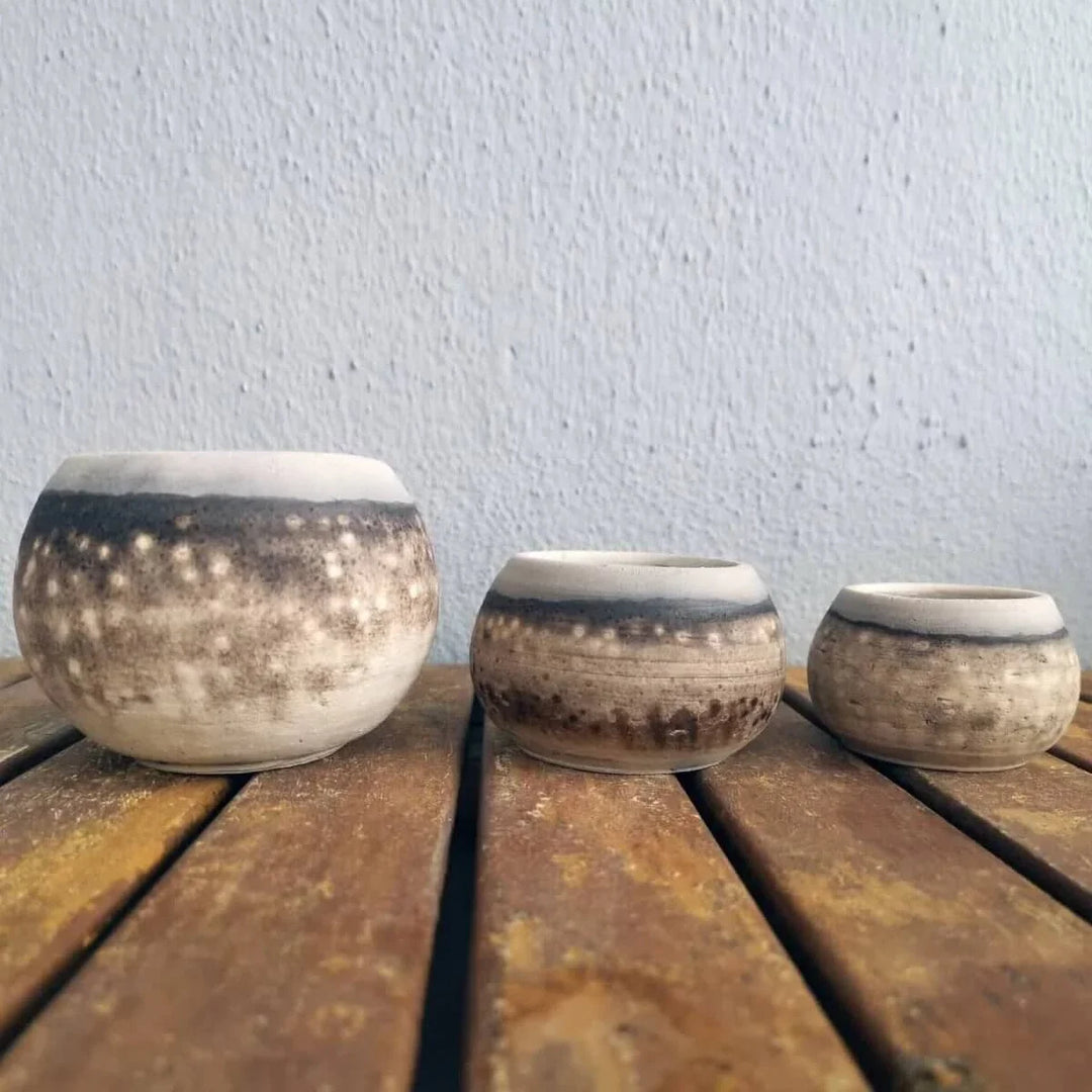 Akari Raku Pottery Refillable Set of 3 ( 1 L, 1M, 1S ) Scented Soy Wax Candles by RAAQUU