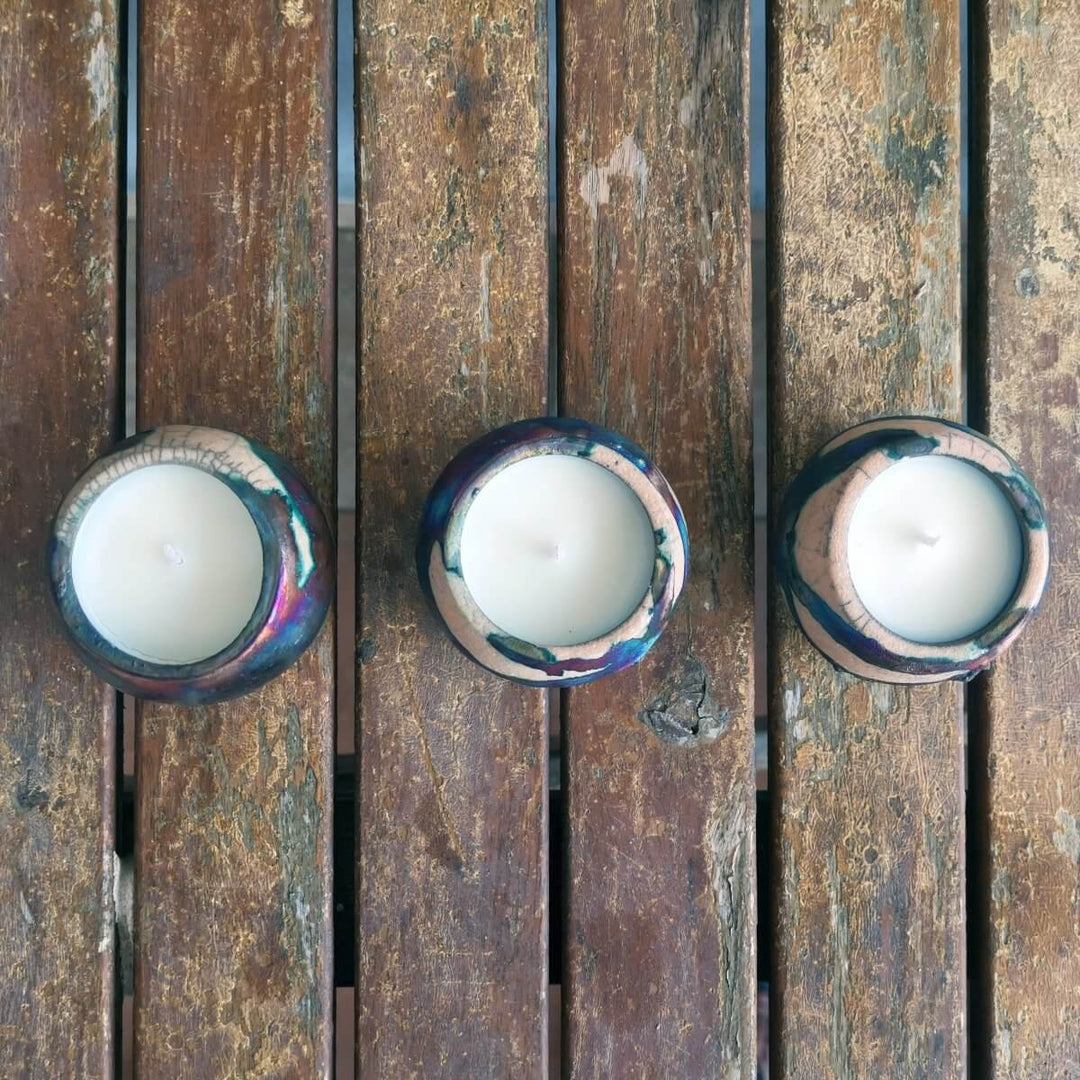 Akari Raku Refillable Set of 3 Small Scented Soy Wax Candles by RAAQUU