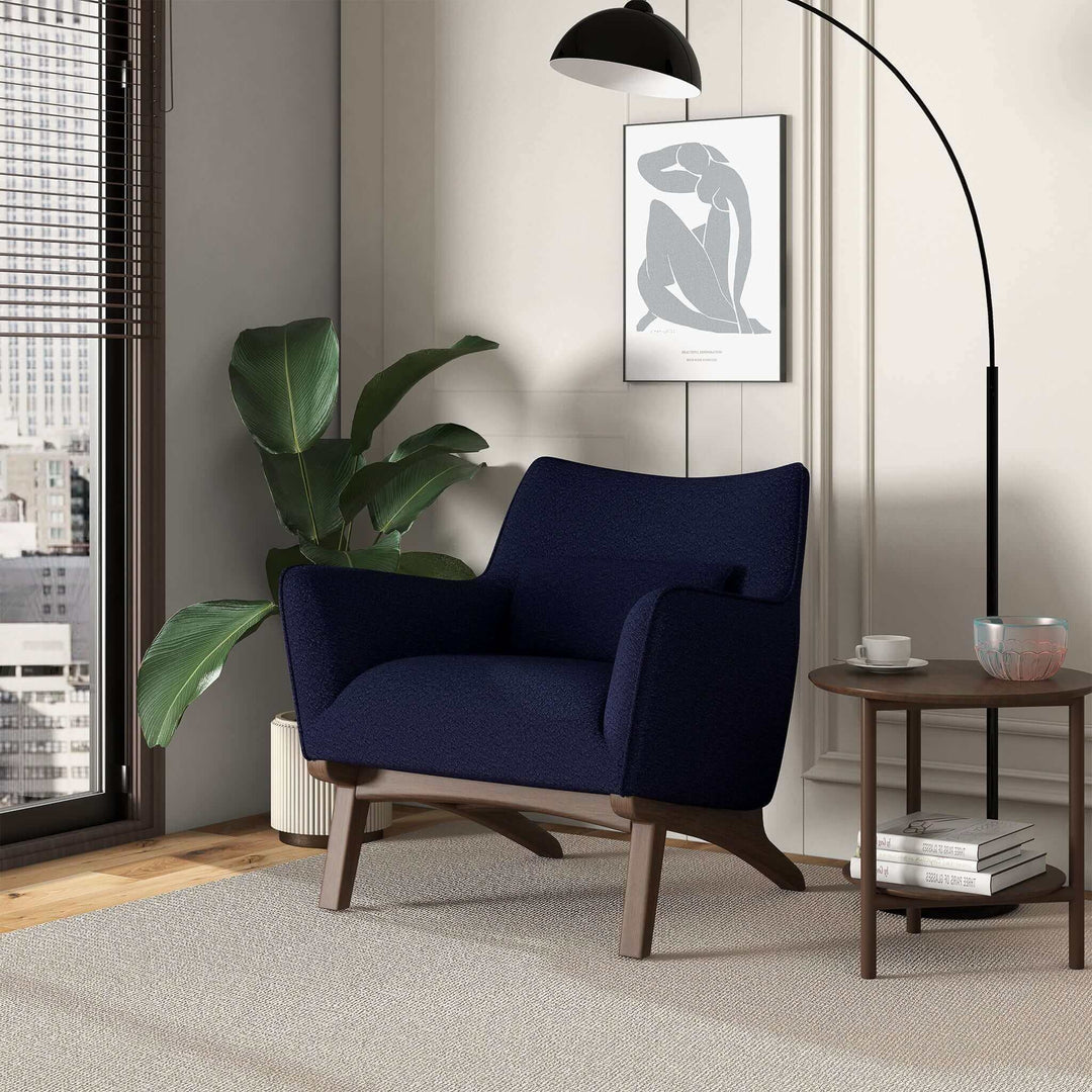 The Brayden Mid Century Modern Dark Blue Boucle Armchair Era and Style Inspired Home Décor 2