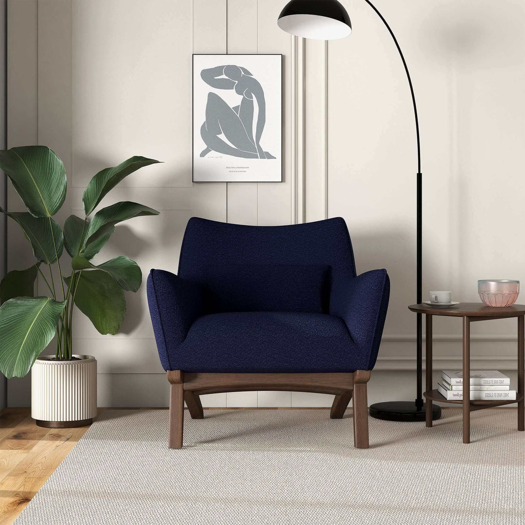 The Brayden Mid Century Modern Dark Blue Boucle Armchair Era and Style Inspired Home Décor 1