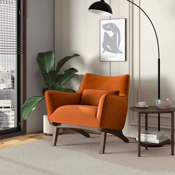 The Brayden Mid Century Modern Burnt Orange Velvet Armchair Era and Style Inspired Home Décor 2