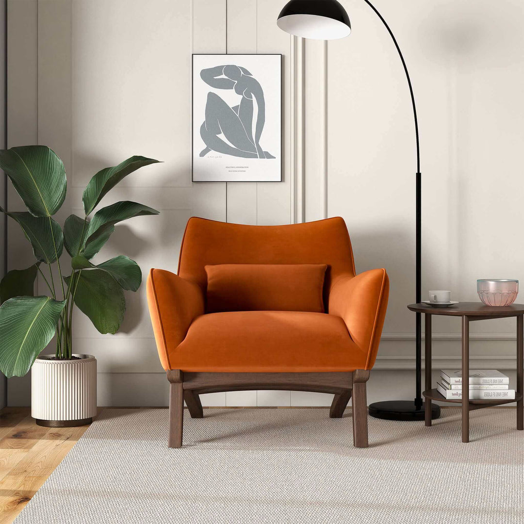 The Brayden Mid Century Modern Burnt Orange Velvet Armchair Era and Style Inspired Home Décor 1