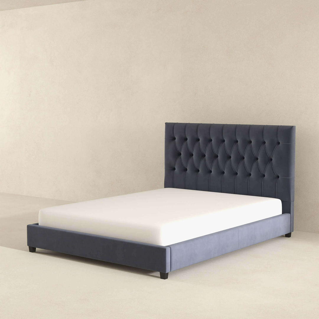 The Donald Mid Century Modern Gray Velvet Platform Bed Queen Era and Style Inspired Home Décor 6