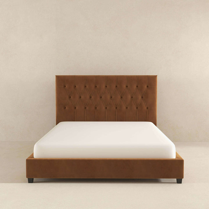 The Donald Mid Century Modern Cognac Velvet Platform Bed King Era and Style Inspired Home Décor 7