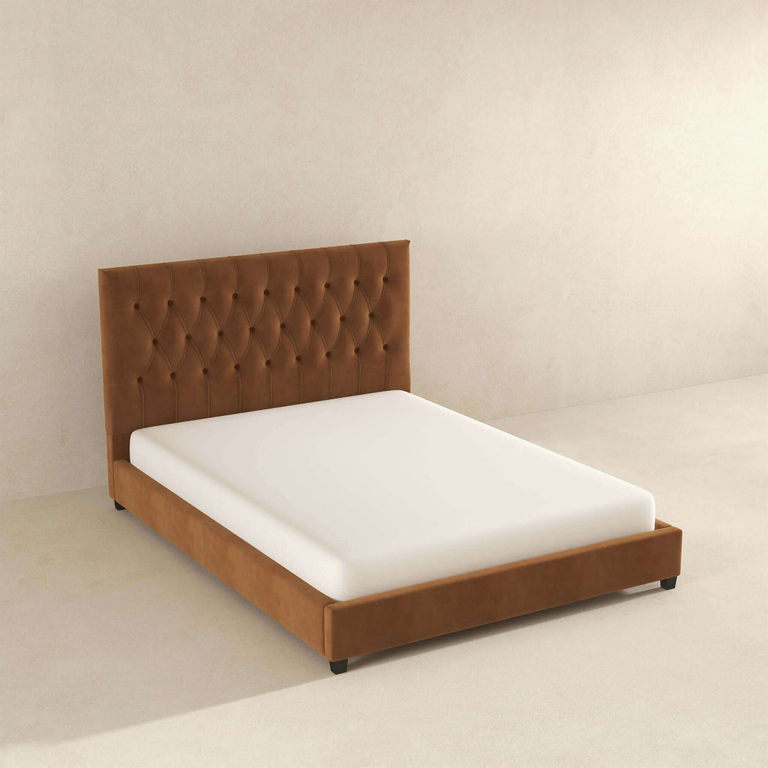 The Donald Mid Century Modern Cognac Velvet Platform Bed King Era and Style Inspired Home Décor 6