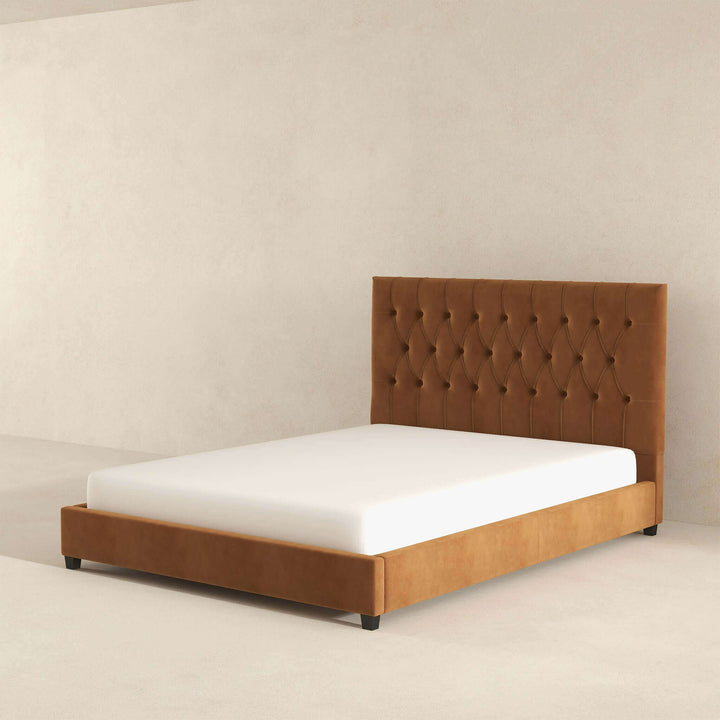 The Donald Mid Century Modern Cognac Velvet Platform Bed King Era and Style Inspired Home Décor 5