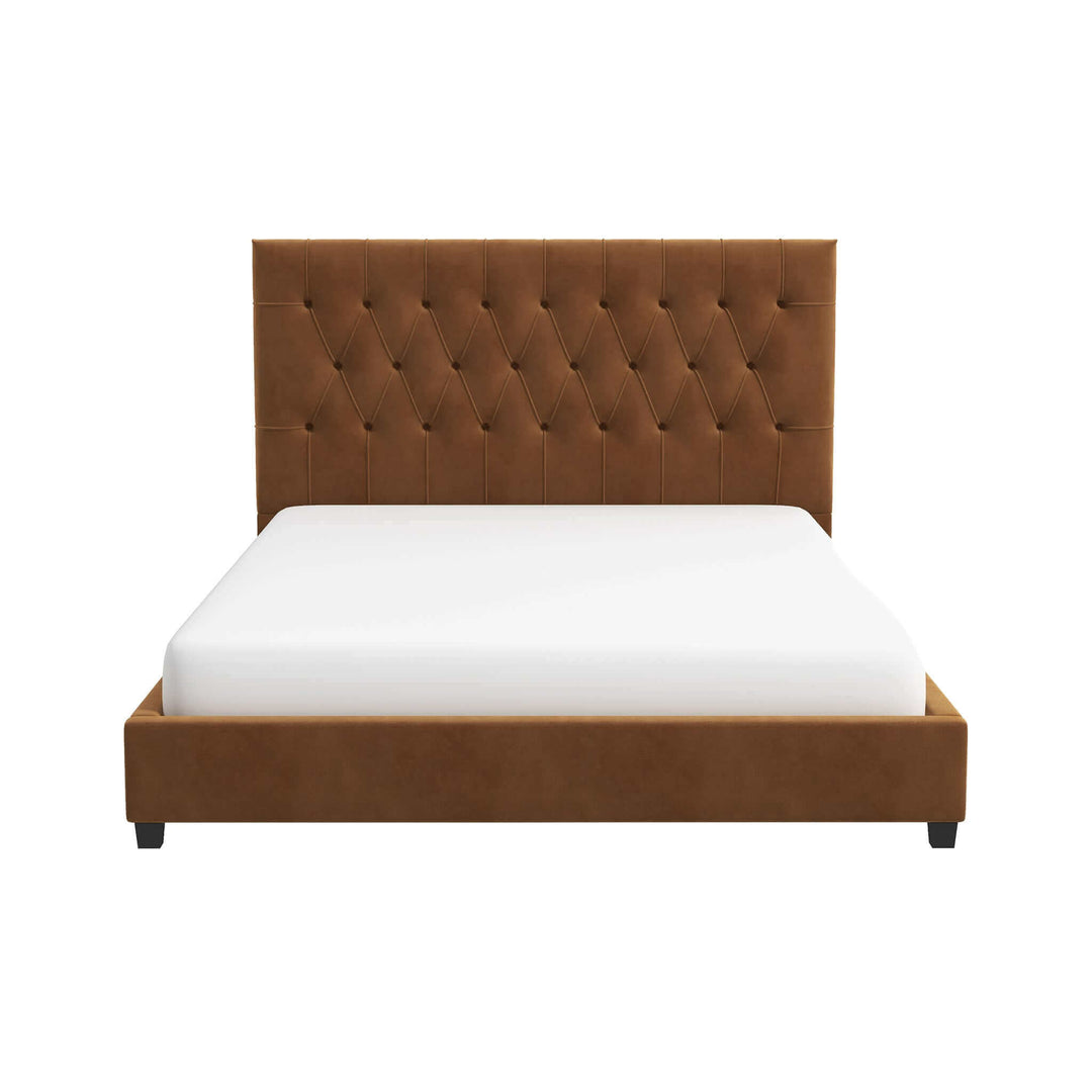 The Donald Mid Century Modern Cognac Velvet Platform Bed King Era and Style Inspired Home Décor 1