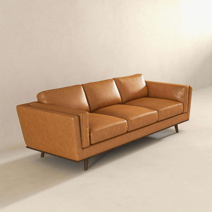 The Chase Mid Century Modern Tan Genuine Leather Sofa Era and Style Inspired Home Décor 5