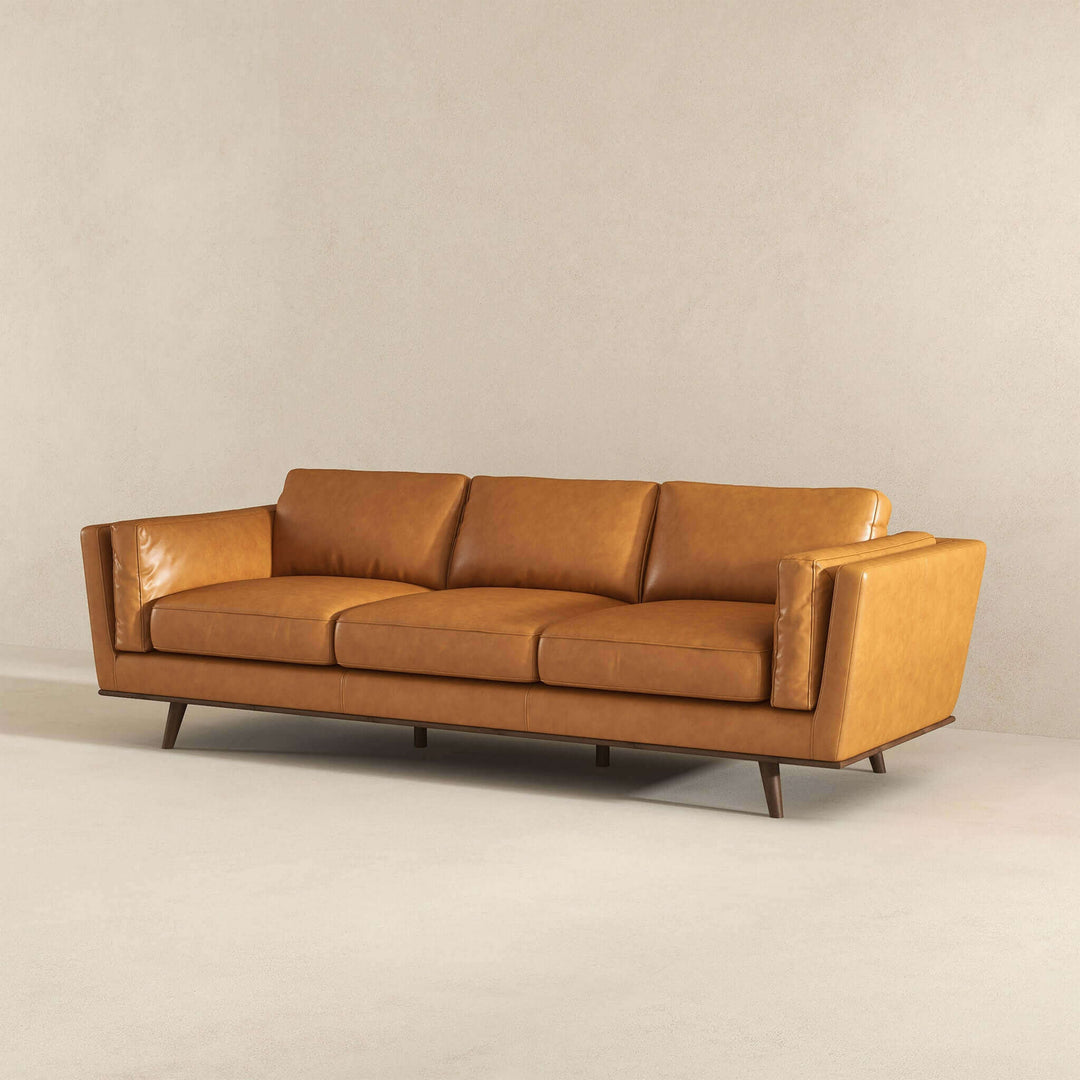 The Chase Mid Century Modern Tan Genuine Leather Sofa Era and Style Inspired Home Décor 4