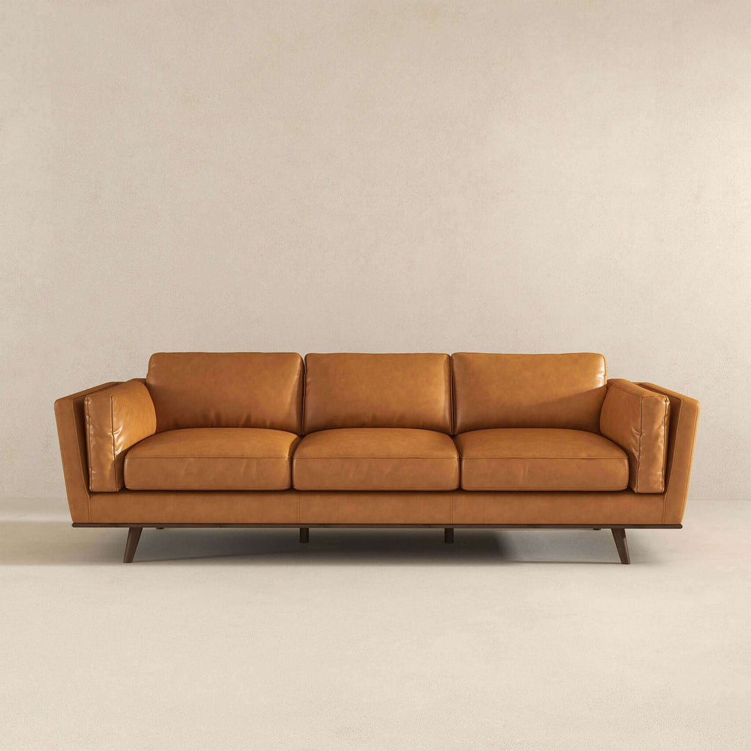 The Chase Mid Century Modern Tan Genuine Leather Sofa Era and Style Inspired Home Décor 3