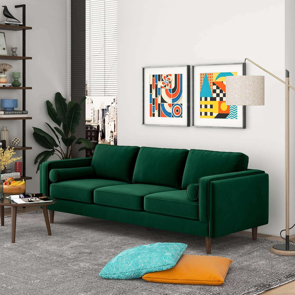 The Amber Mid Century Modern Dark Green Luxury Modern Velvet Sofa Era and Style Inspired Home Décor 1