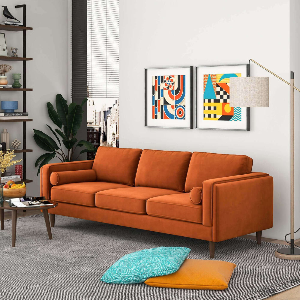 The Amber Mid Century Modern Burnt Orange Luxury Modern Velvet Sofa Era and Style Inspired Home Décor 1